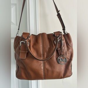 Michael Kors Chestnut Pebbled Leather Shoulder Tote with MK Charm